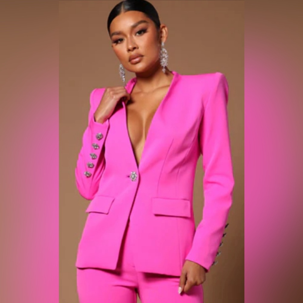 Electric Pink Suit Set - Athena Blazer (S) and Pants (M) Set - Picture 1 of 5